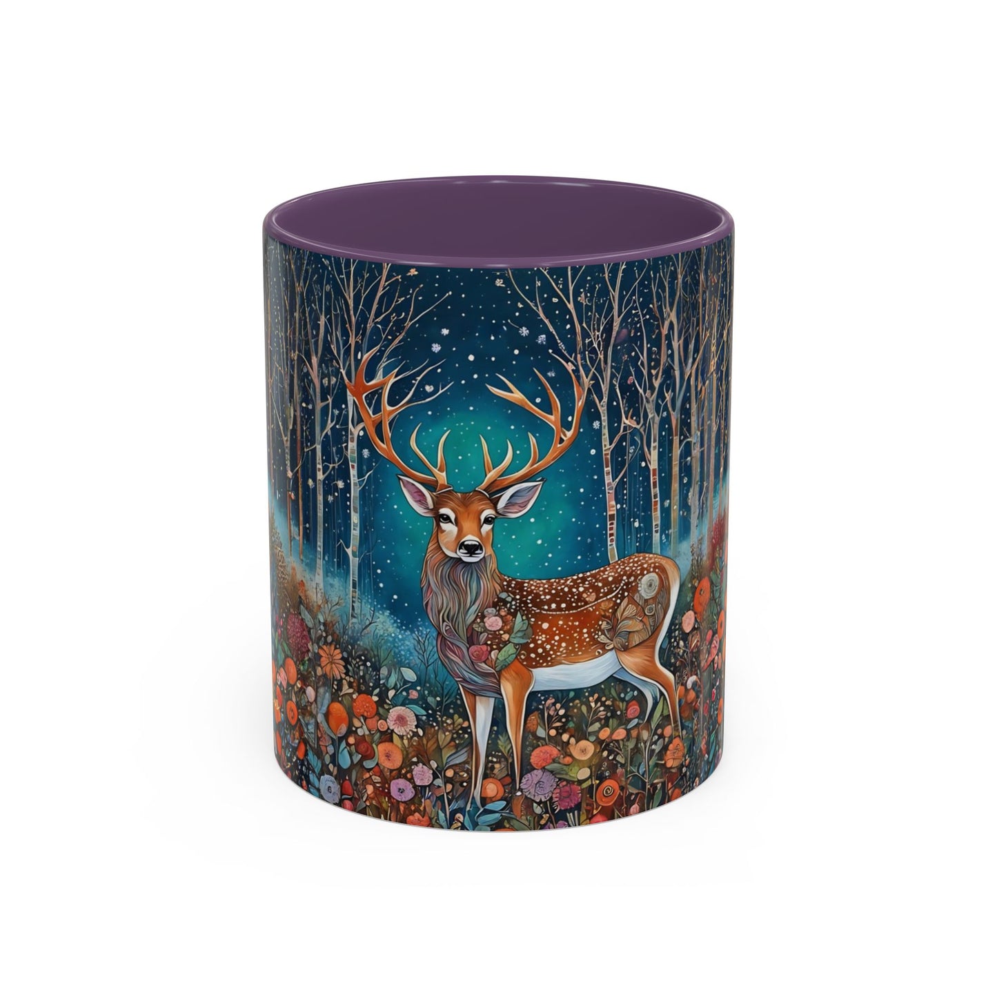 Mug - Boho Winter Deer in Snow Red Coffee Mug for the Holidays