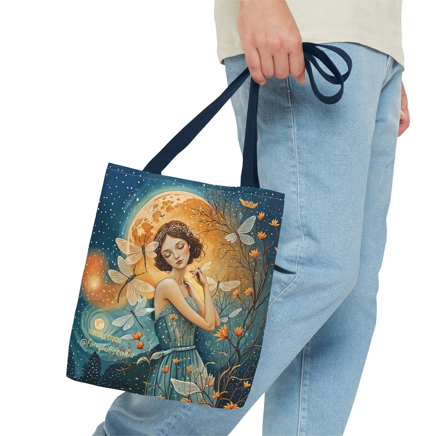 Art-inspired Tote Bag with Girl and Butterflies Design - Fairy Hill Studio