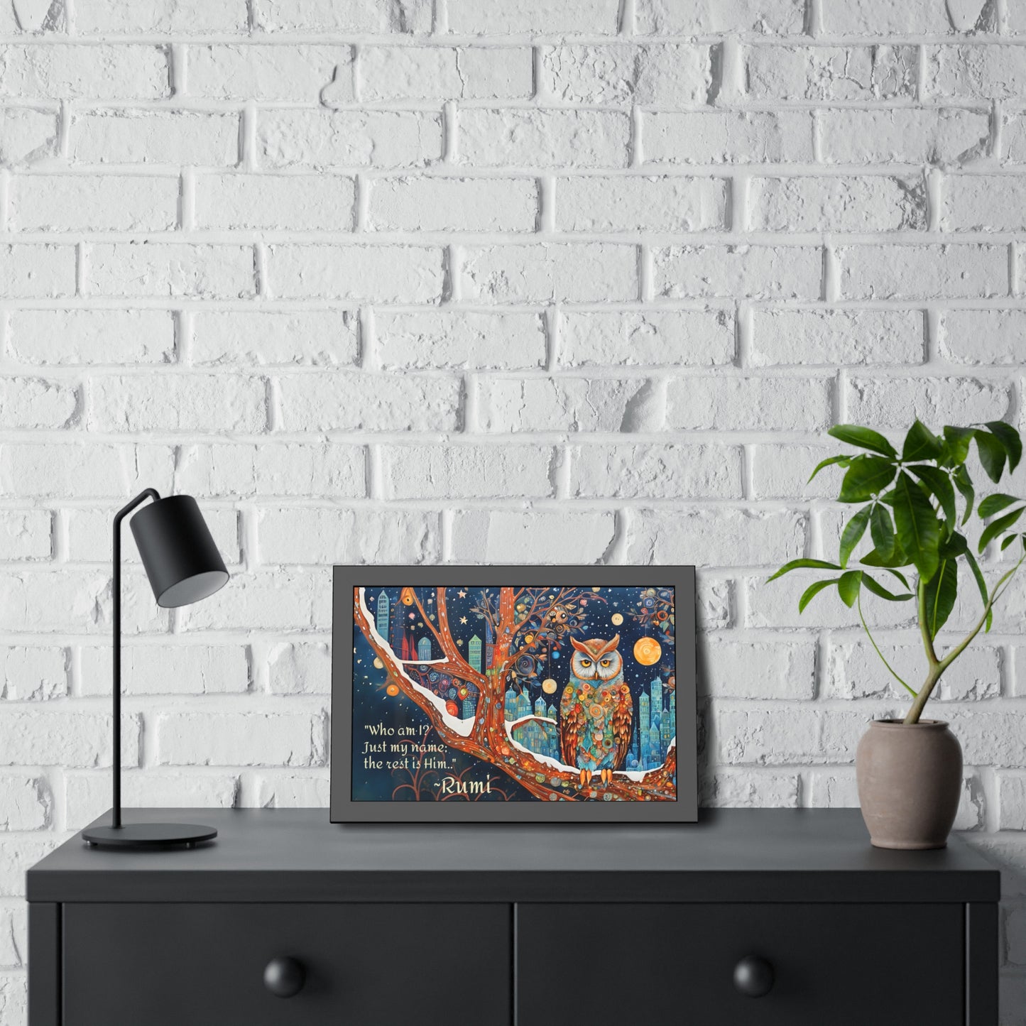 Framed Owl Rumi quote spiritual Owl Poster art by Fairyhill Studio