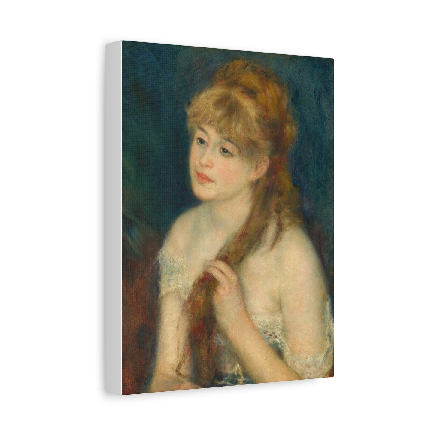 Canvas Art -   Young Woman Braiding Her Hair by Auguste Renoir, 1876 , Stretched Matte 1 25"