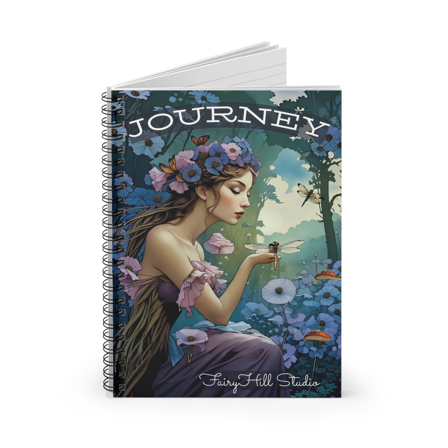 Spiral Notebook/Fairy and the Dragonfly   Journal /FairyHill Studio Journal Ruled Line Journal