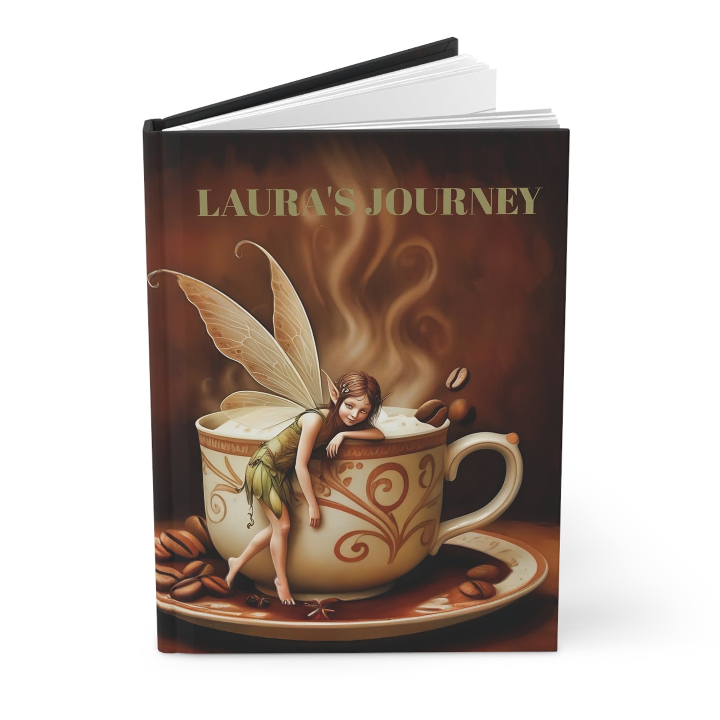 Hardcover Journal Matte Personalized with Morning Coffee Fairy Art by Fairyhill Studio