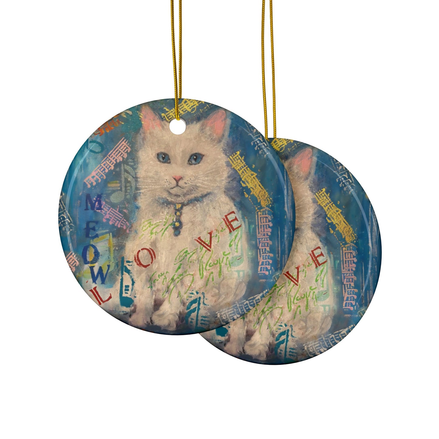 Ceramic Ornaments, Snowy Cat, 2-Side Print