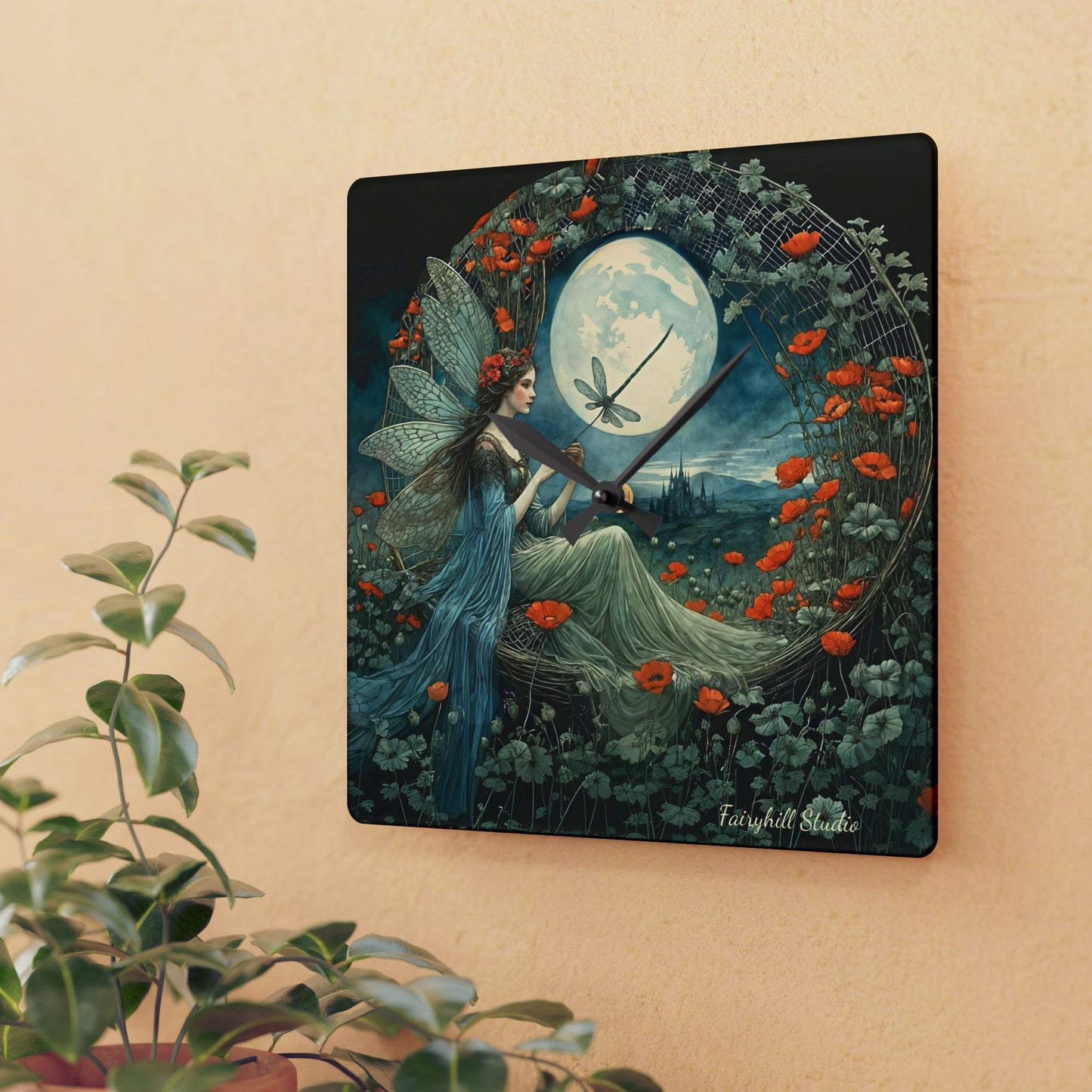 Dragonfly Moon Fairy Wall clock  Gift   Acrylic Wall Clock