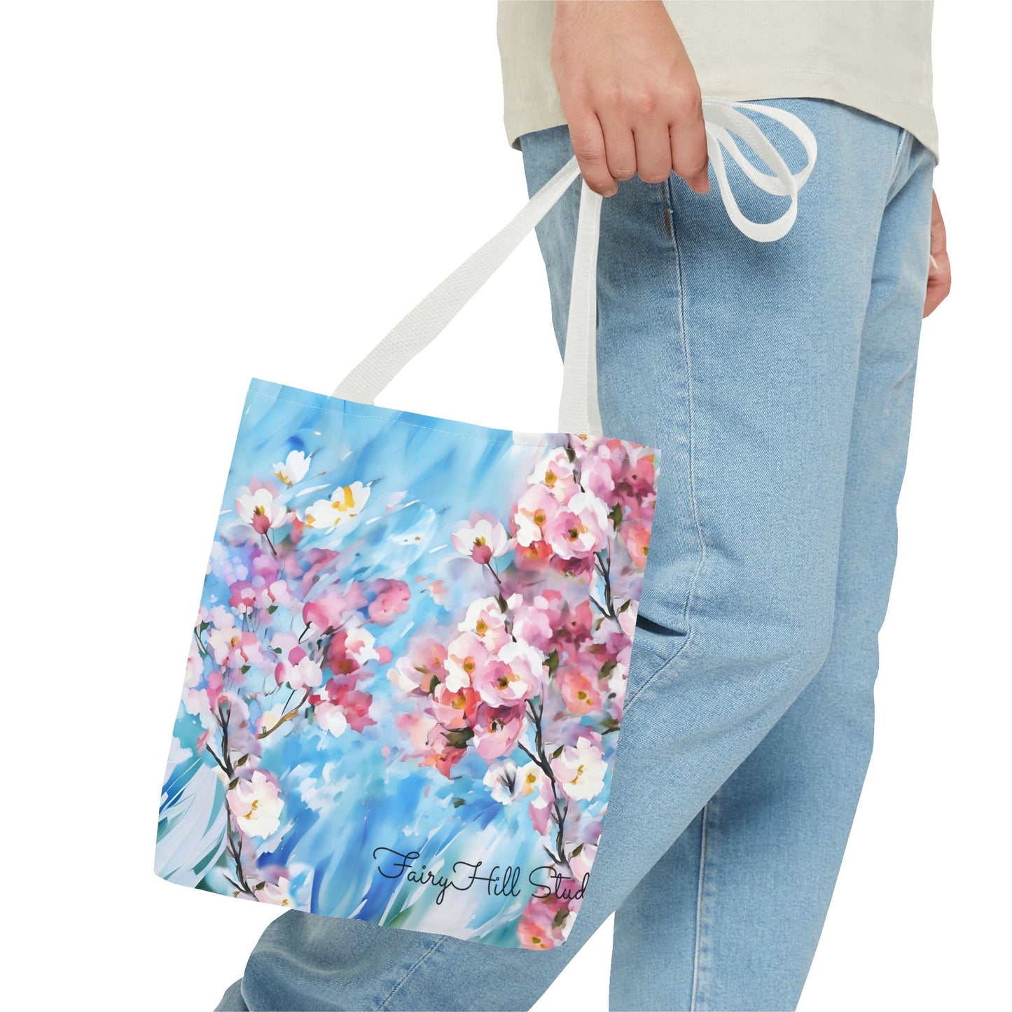 Canvas Tote Bag with Floral Cherry Blossom Design