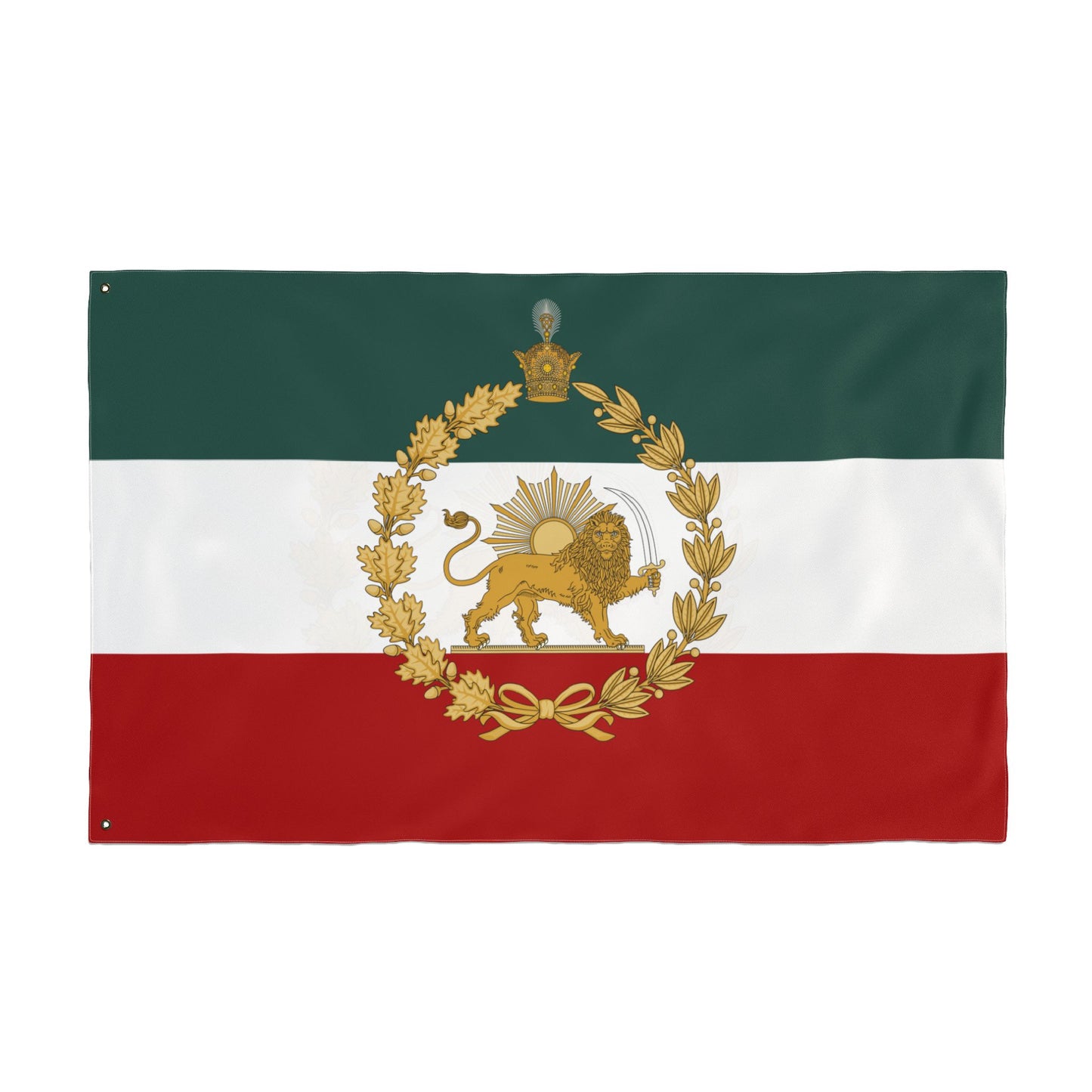 Imperial Iran Lion & Sun Flag with Pahlavi Crown and Golden Wreath (3x5 ft Double-Sided)