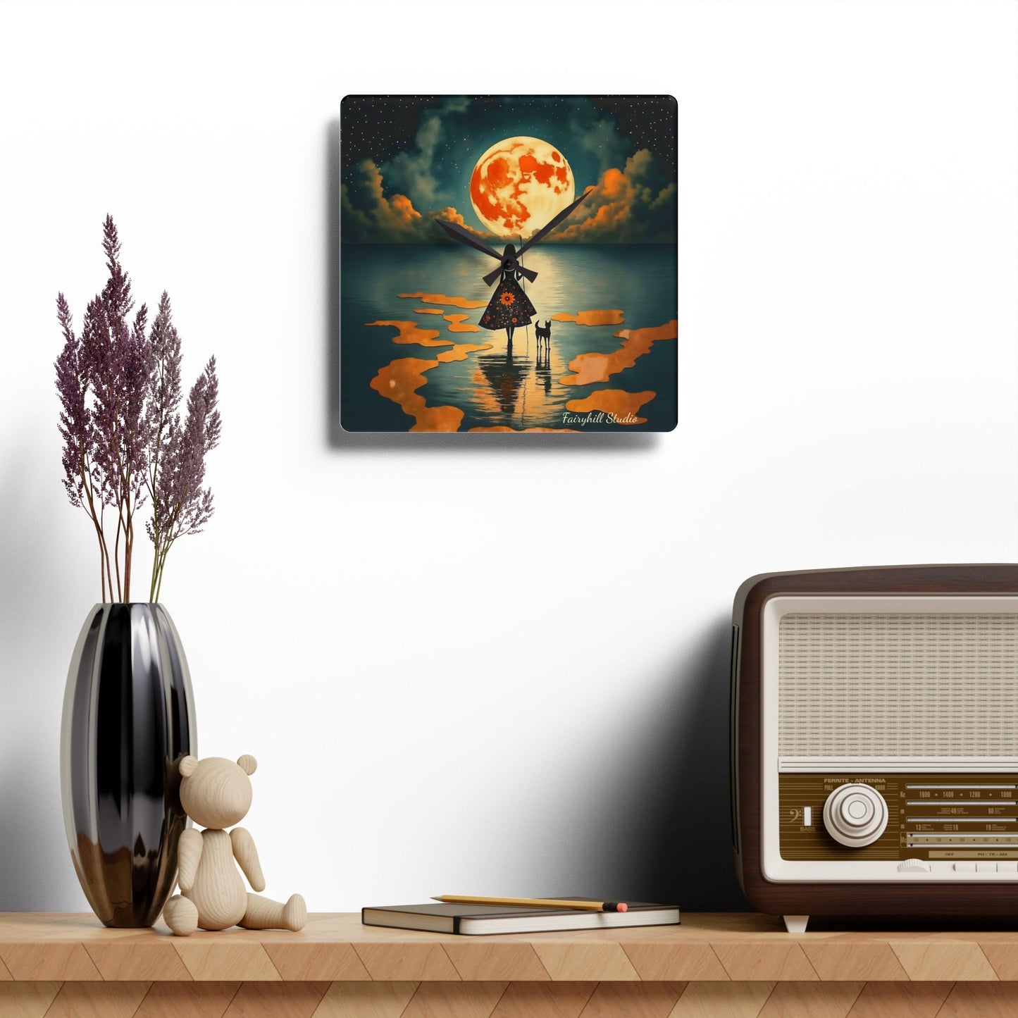 Girl with a fullmoon balloon   Wall clock  Gift   Acrylic Wall Clock