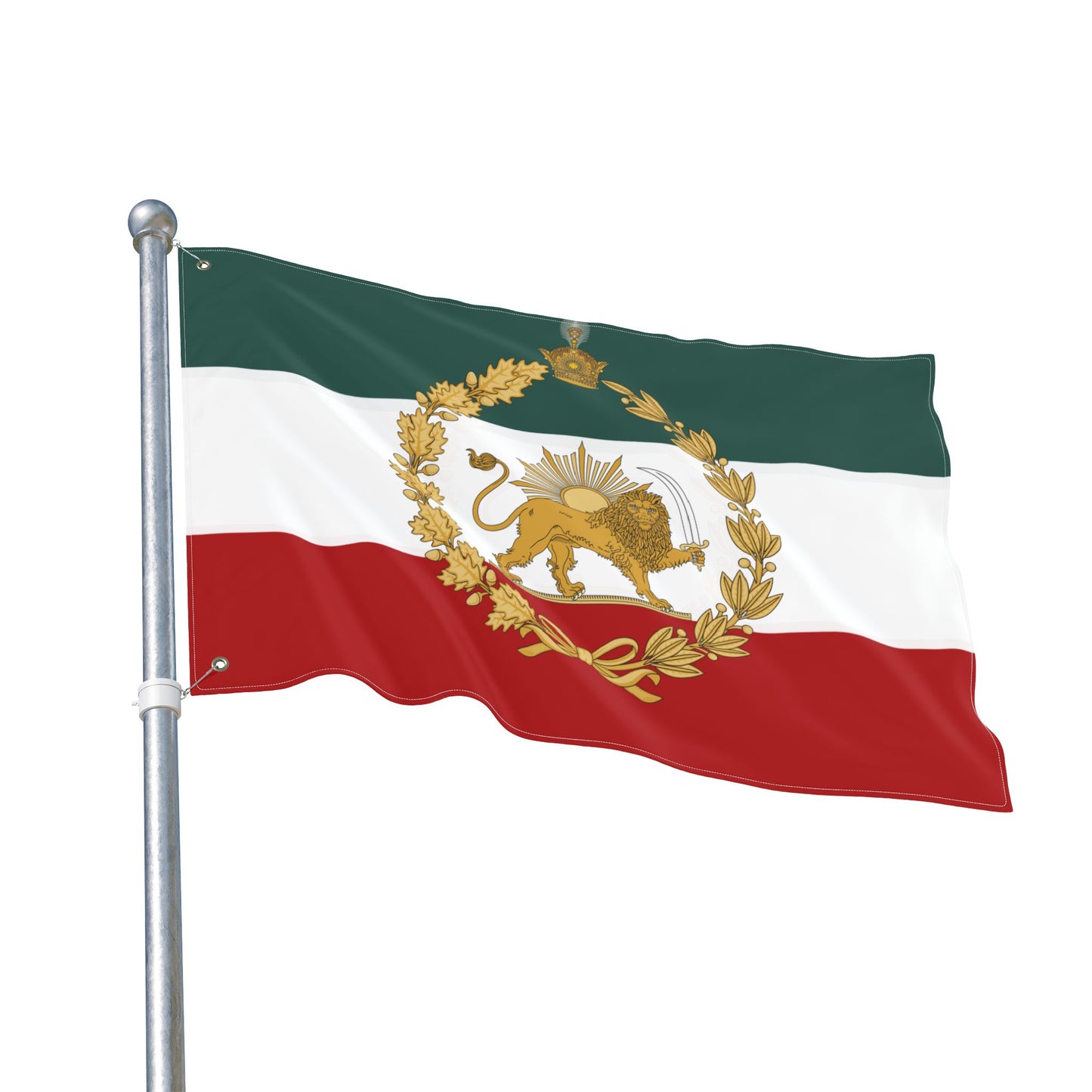 Imperial Iran Lion & Sun Flag with Pahlavi Crown and Golden Wreath (3x5 ft Double-Sided)