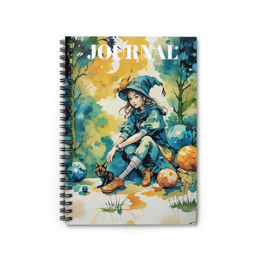 Spiral Notebook -A girl with cat Halloween Art  Ruled Line