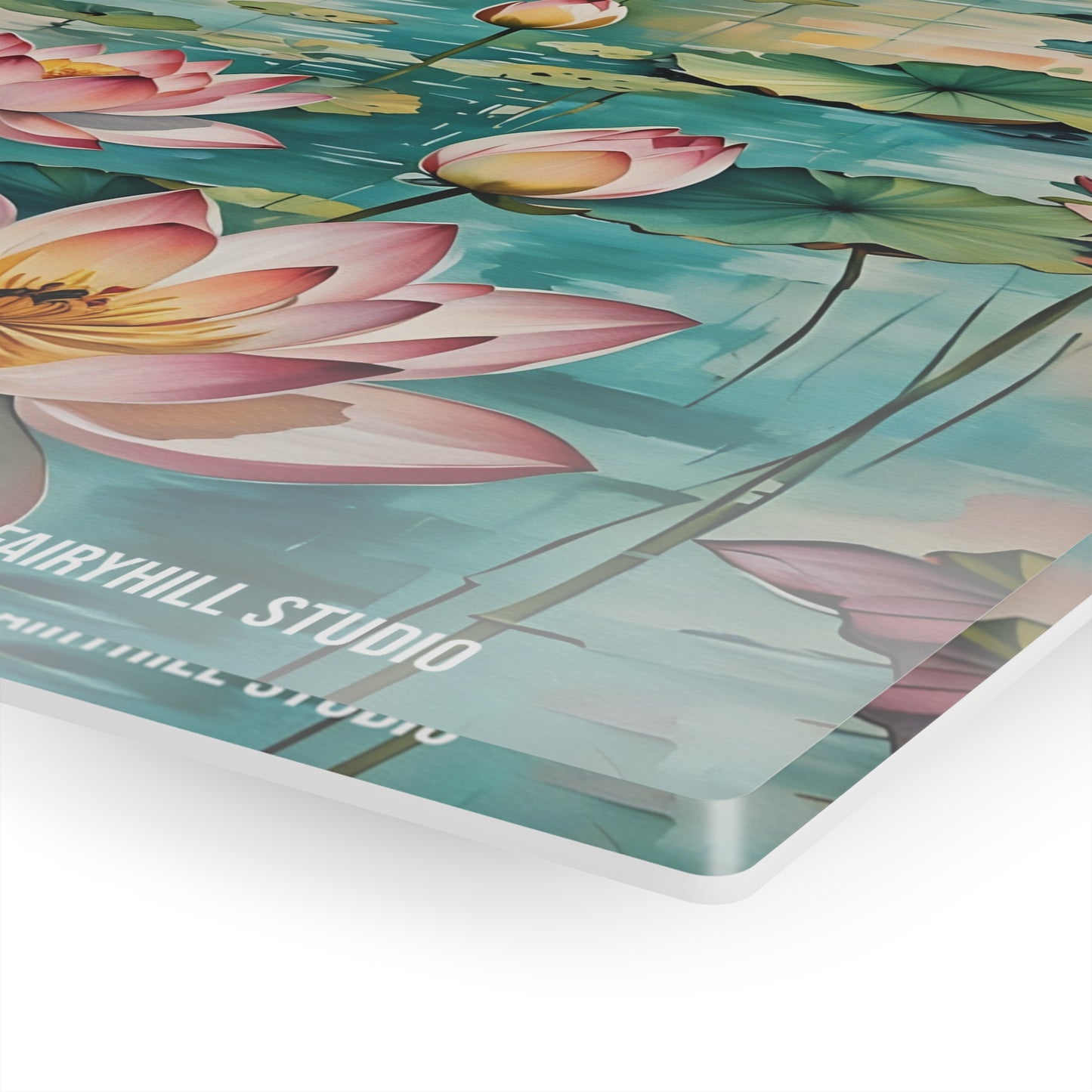 Art Acrylic Prints Dragonfly Pond with lotus flowers watercolor  Art