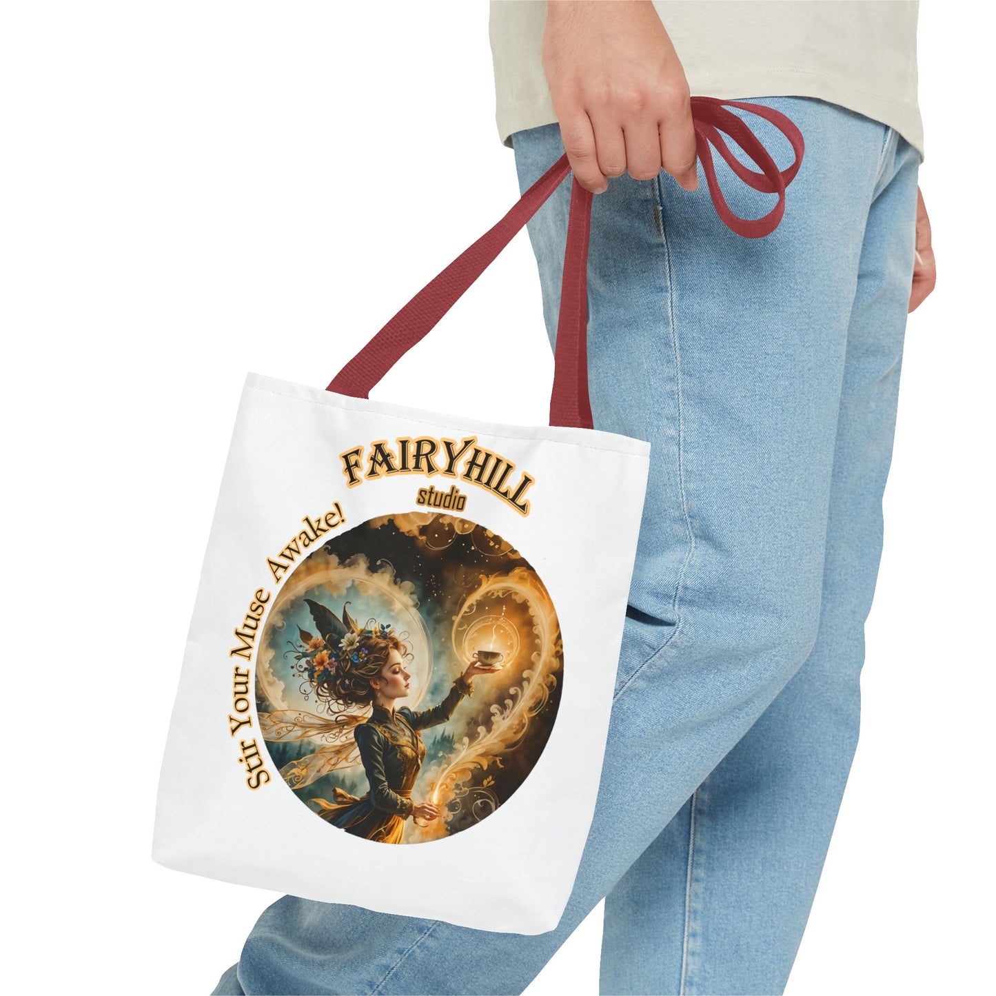 Coffee Fairy Tote Bag - 'Stir your muse awake' Quote Art by Fairyhill Studio