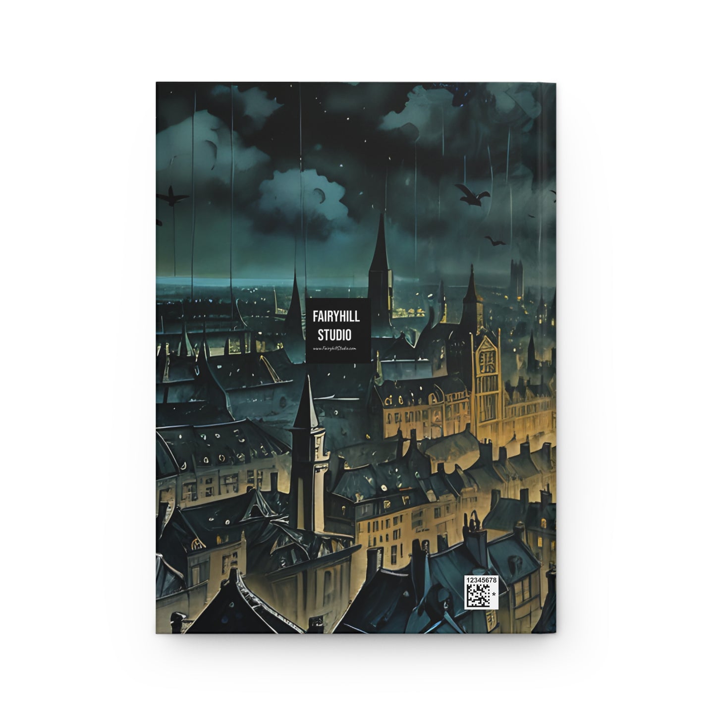 Hardcover Journal Matte - Woman with Umbrella Watching Over London Art by Fairyhill Studio