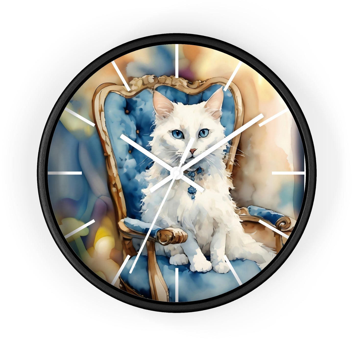 Fairy Hill Studio" White cat "  Wall Clock