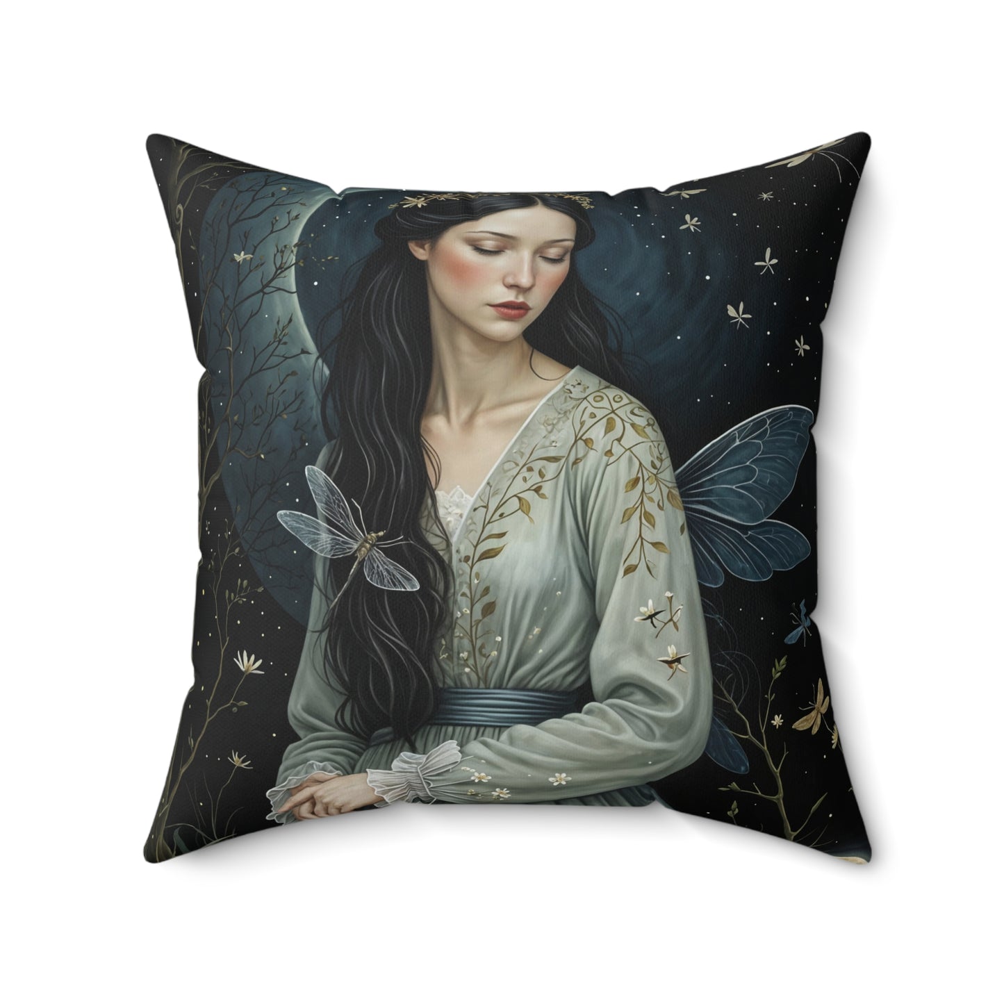 Spun Polyester Square The girl with Dragonfly Pillow