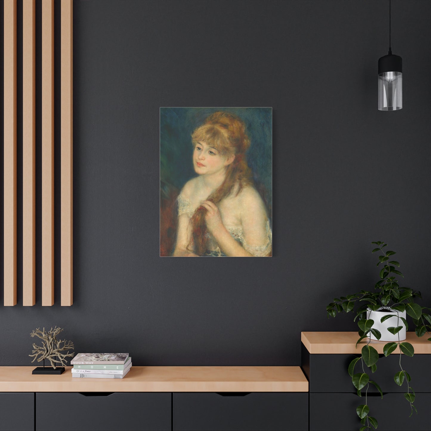 Canvas Art -   Young Woman Braiding Her Hair by Auguste Renoir, 1876 , Stretched Matte 1 25"
