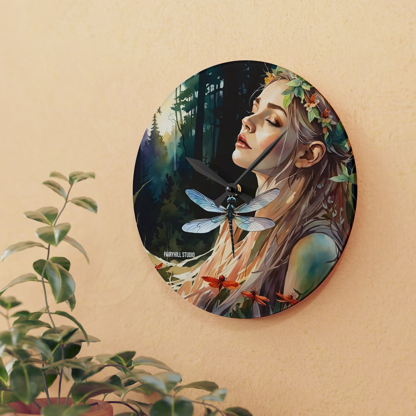 Acrylic Wall Clock - Dragonfly Meditation