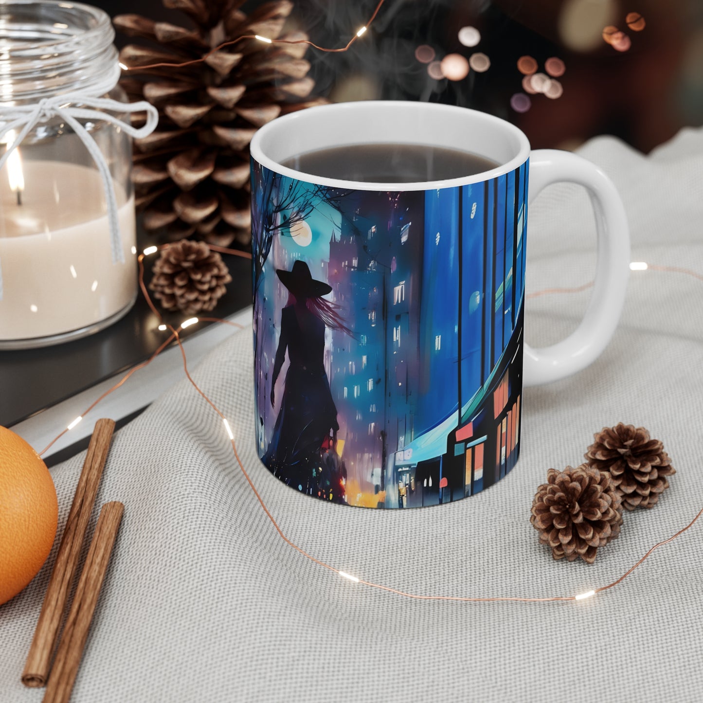 Mug:Midnight shopper, Elegant Woman  Shopping  Fairyhill studio art