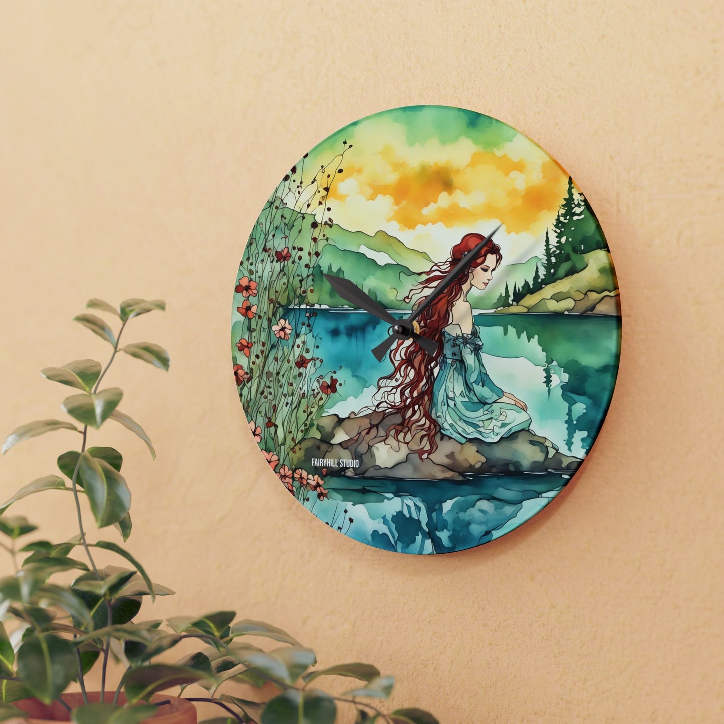 Acrylic Wall Clock - Water Fairy Watercolor Art Decor