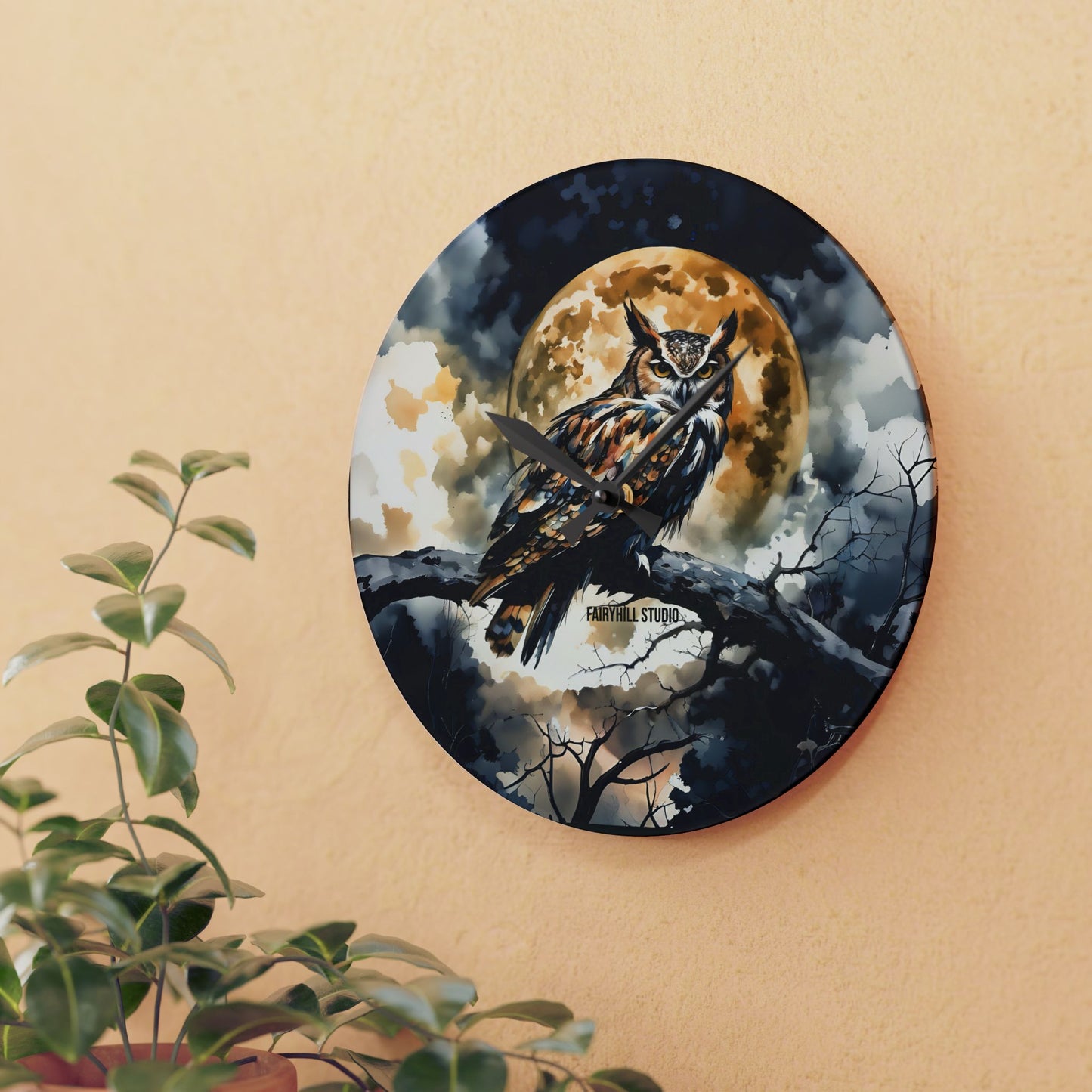 Acrylic Wall Clock Midnight Owl /Art