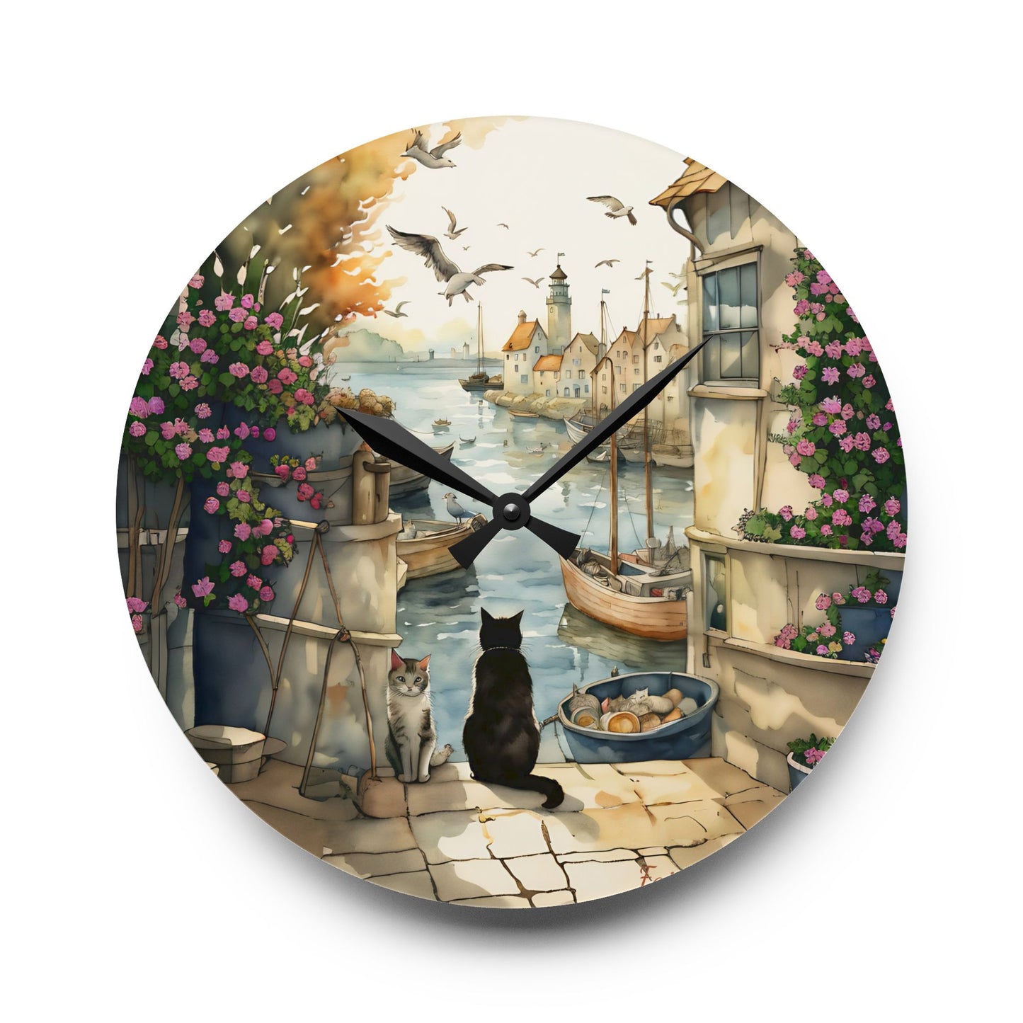 Harbour Cats - by Fairyhill Studio  Wall clock  Gift   Acrylic Wall Clock