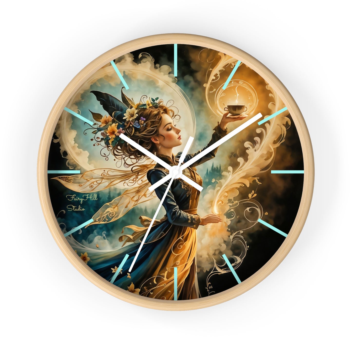 Fairy Coffee Wall Clock / Artistic Fairy Wall Clock, Fantasy Home Decor, Unique Gift for Her, Enchanted Timepiece, Decorative Clock for Living Room