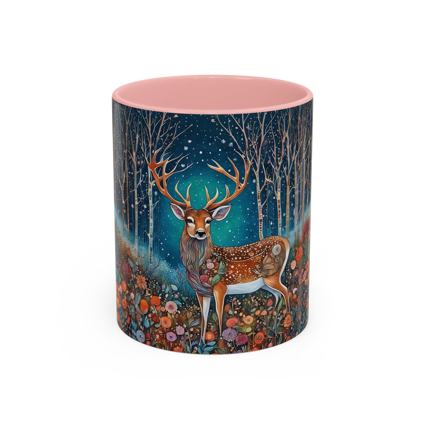 Mug - Boho Winter Deer in Snow Red Coffee Mug for the Holidays