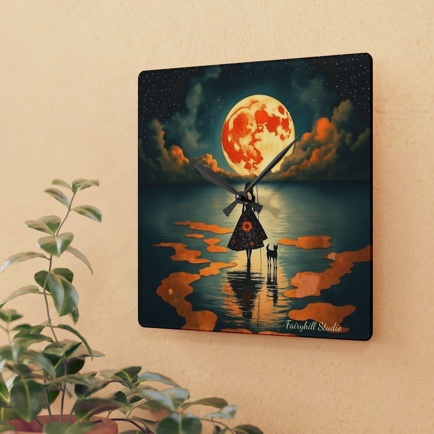 Girl with a fullmoon balloon   Wall clock  Gift   Acrylic Wall Clock