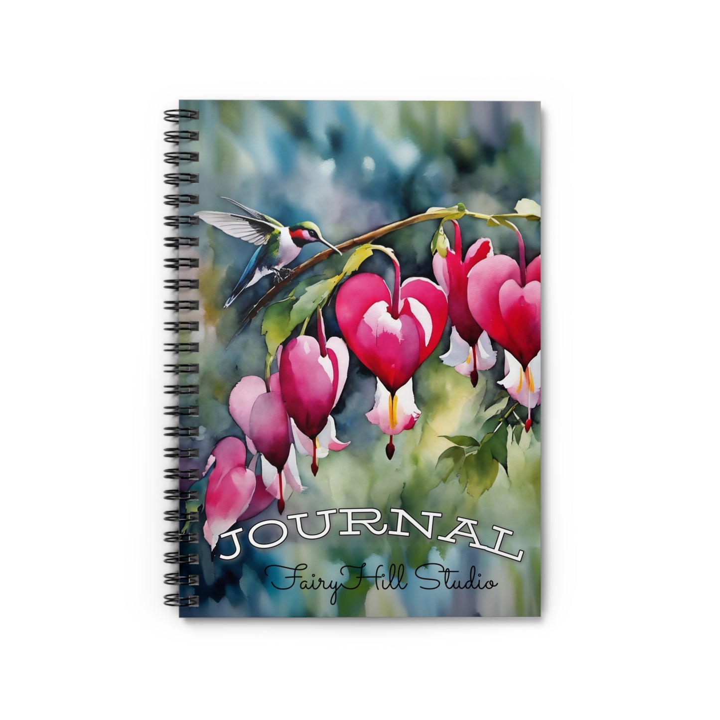 Spiral Notebook - Watercolor Hummingbird and Bleeding Hearts Art