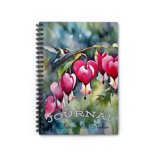 Spiral Notebook - Watercolor Hummingbird and Bleeding Hearts Art