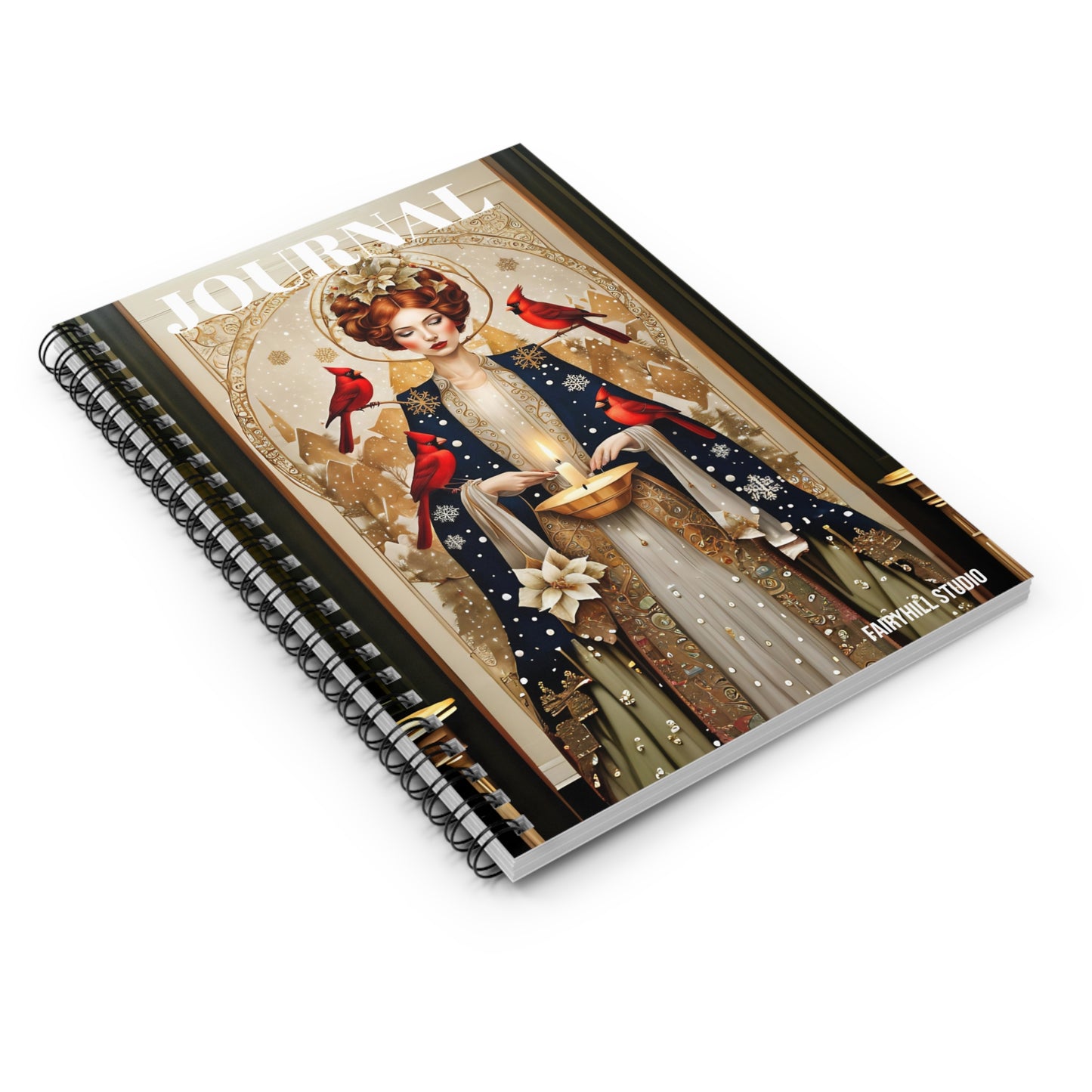 Spiral Notebook -Girl with red winter cardinal birds