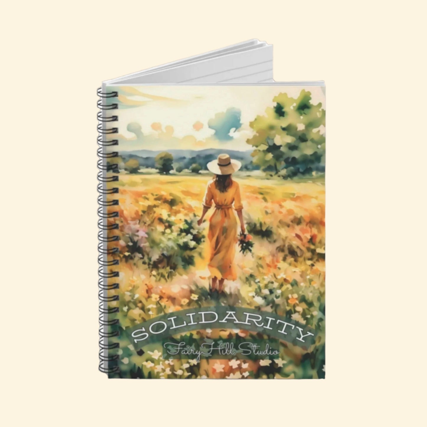 Spiral Notebook Woman in Yellow Daffodil Field