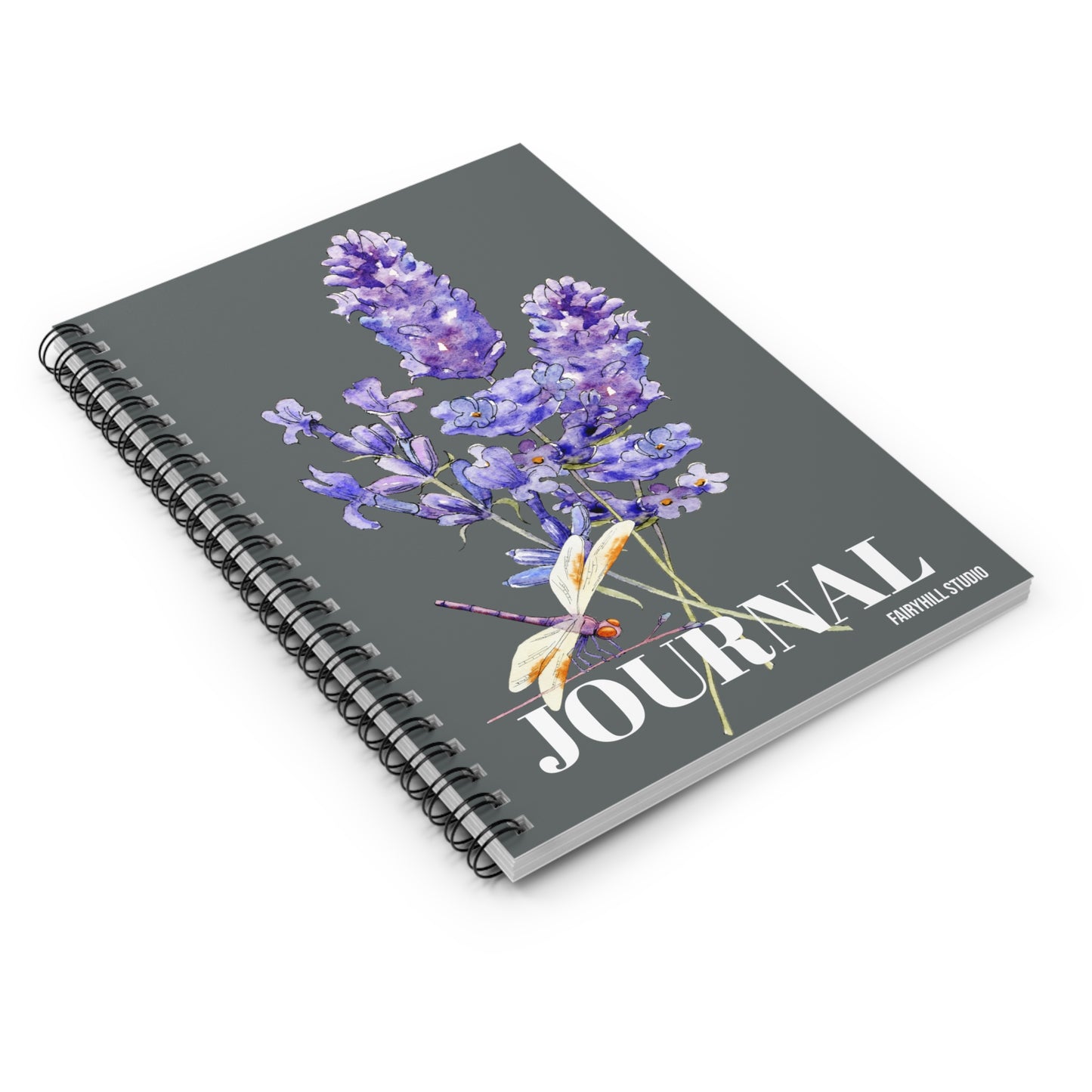 Spiral Notebook - Lavander flowers and a Dragonfly