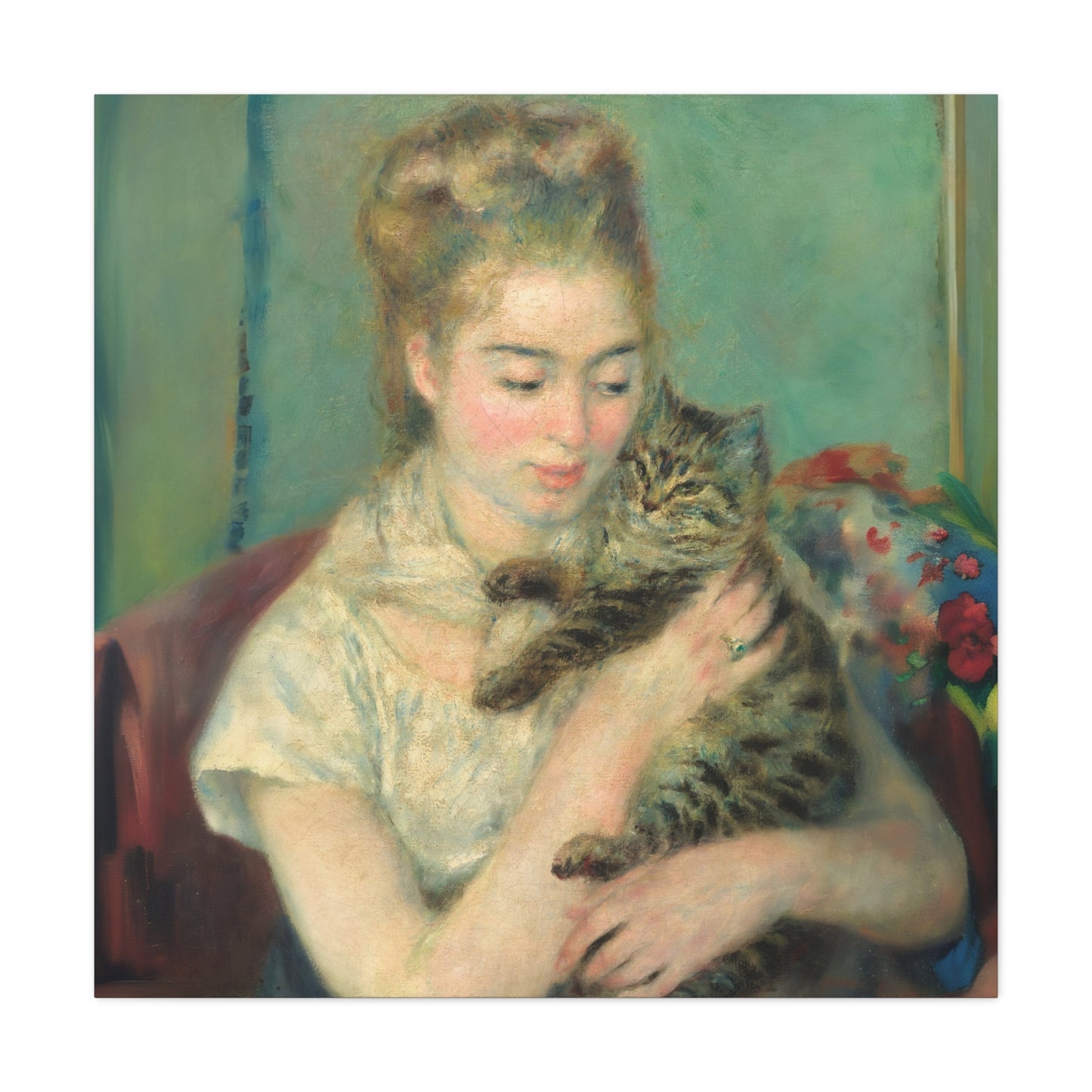 Canvas Art -   Woman with a Cat by Auguste Renoir