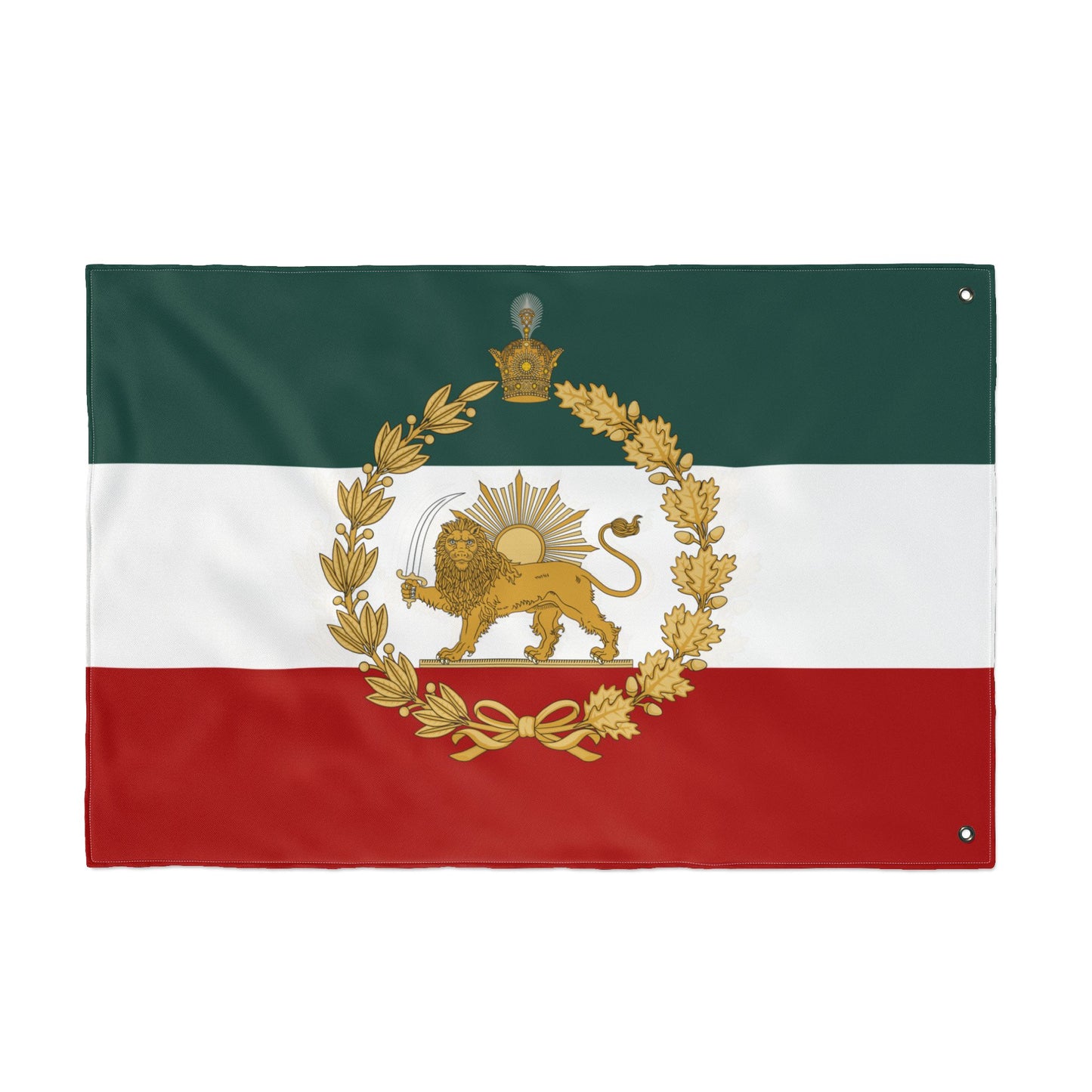 Imperial Iran Lion & Sun Flag with Pahlavi Crown and Golden Wreath (3x5 ft Double-Sided)