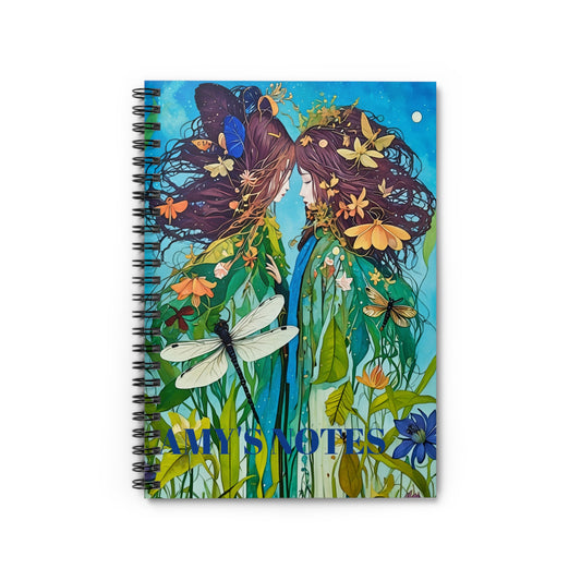 Personalized Spiral Notebook - Ruled Line Sisters with Dragonfly Art