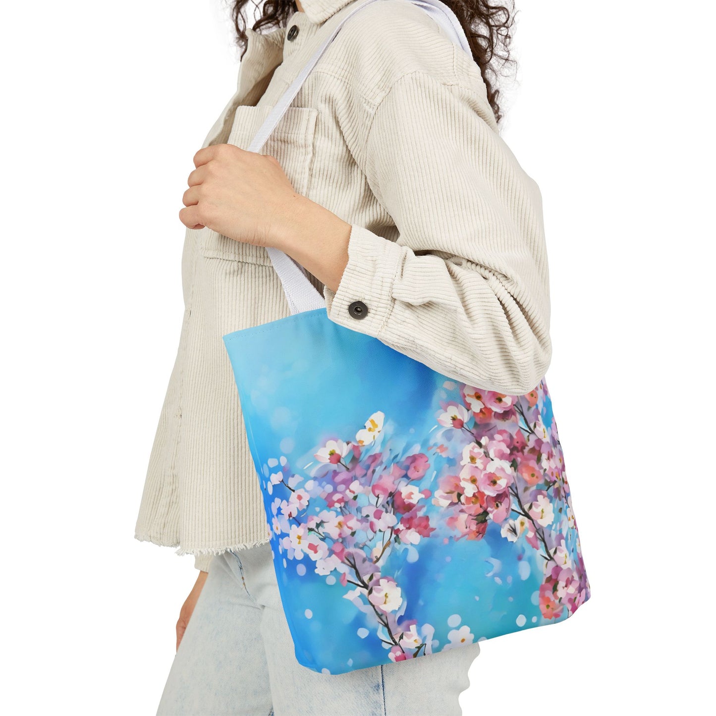 Colorful FairyHill Studio Sakura flowers Canvas Tote Bag - Perfect for Beach Days, Eco-Friendly Shopping, and Summer Fun!