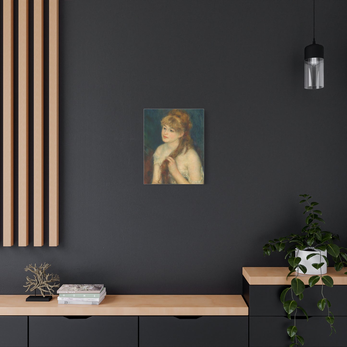 Canvas Art -   Young Woman Braiding Her Hair by Auguste Renoir, 1876 , Stretched Matte 1 25"