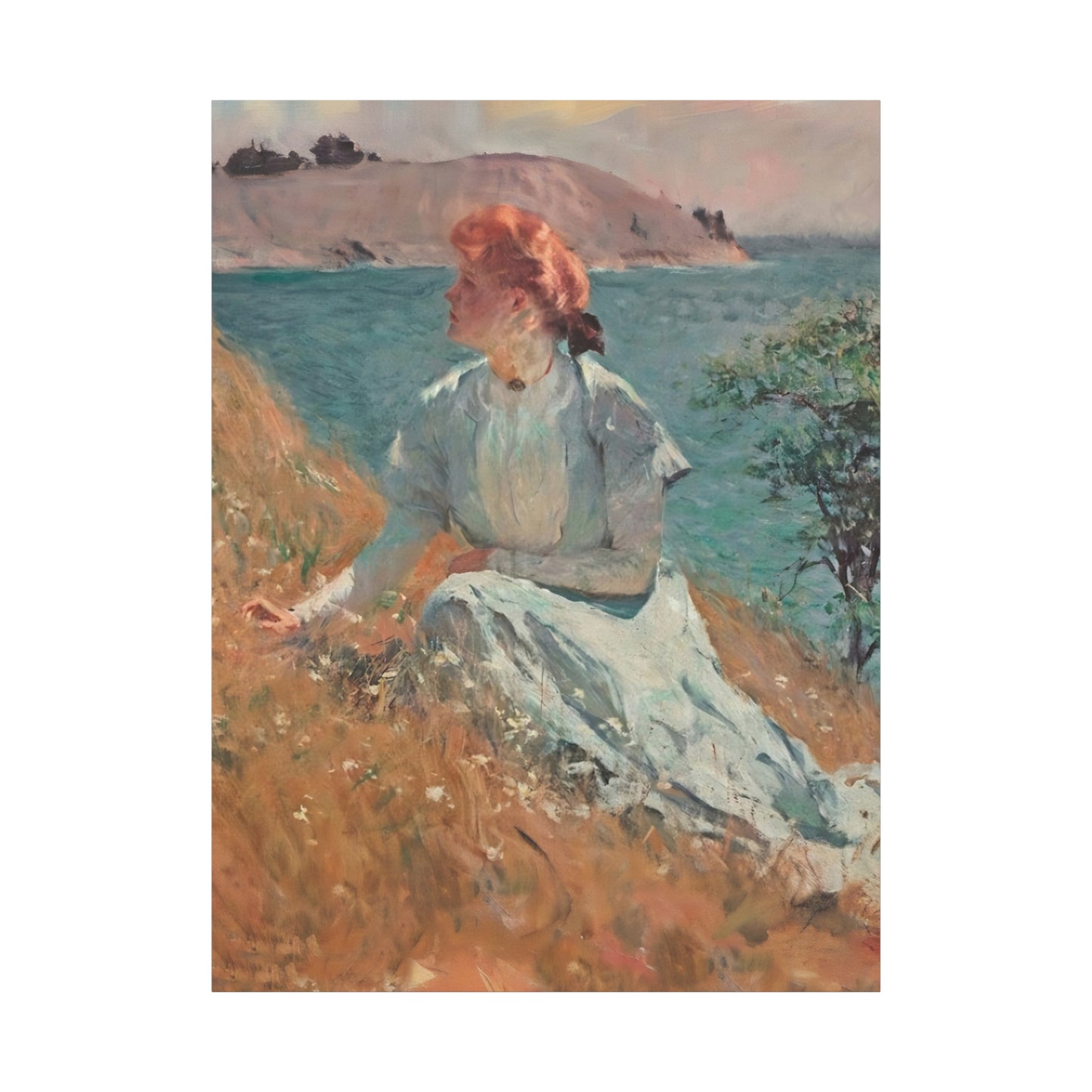 Canvas Art - Monet Style Floral Serenity with Elegant Woman and Flower Basket, Stretched Matte 1 25"