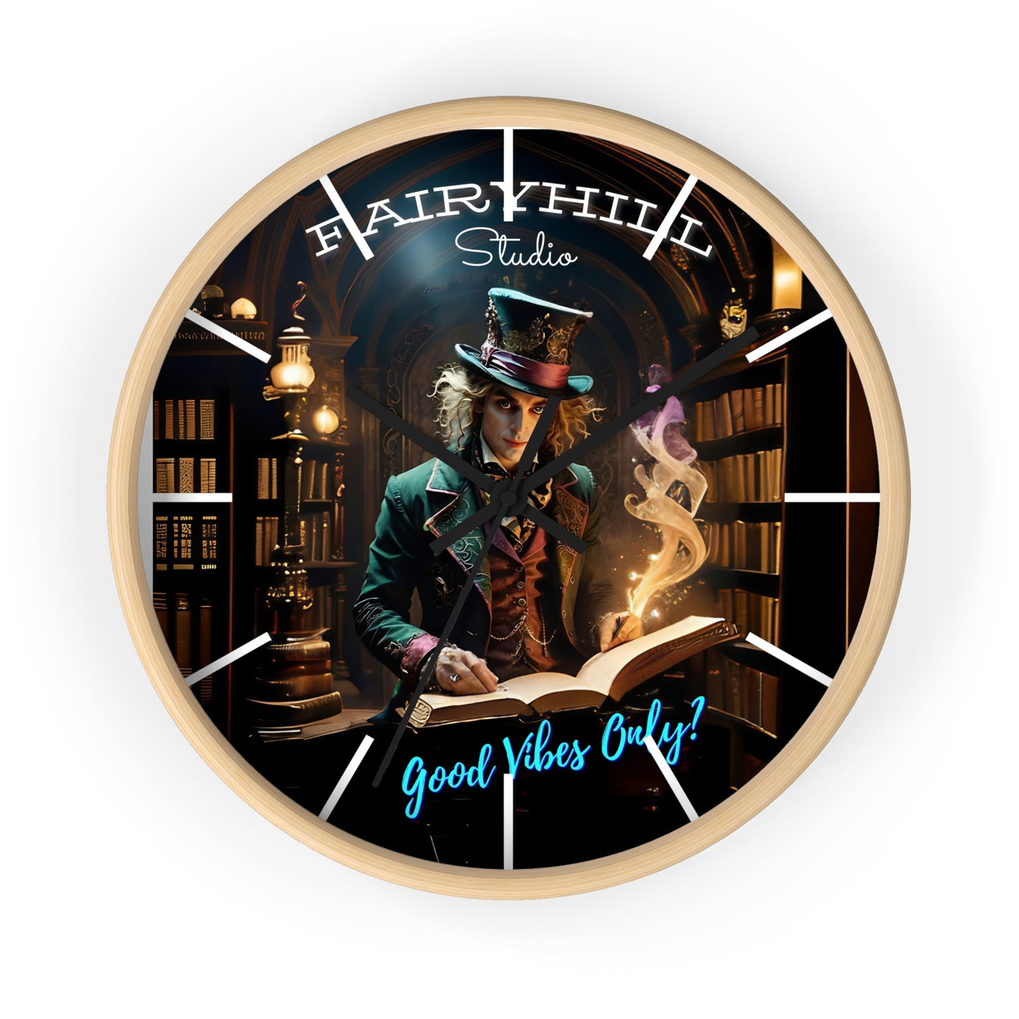 Wall Clock - Good Vibes Only - Mad hatter and Books Art