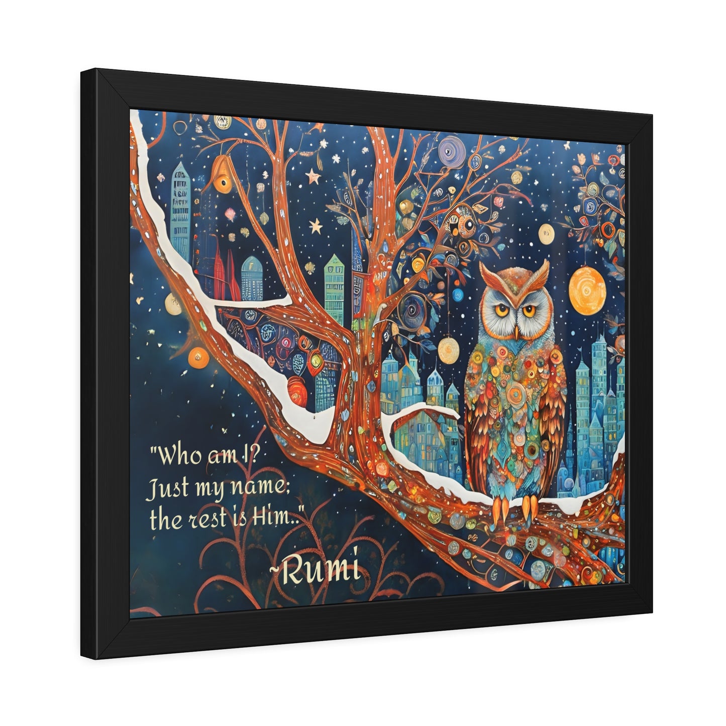 Framed Owl Rumi quote spiritual Owl Poster art by Fairyhill Studio