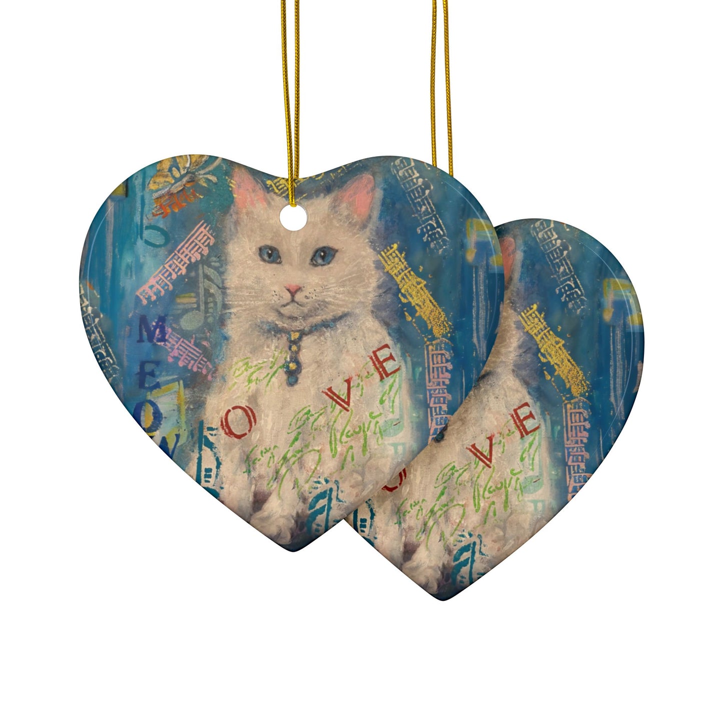 Ceramic Ornaments, Snowy Cat, 2-Side Print