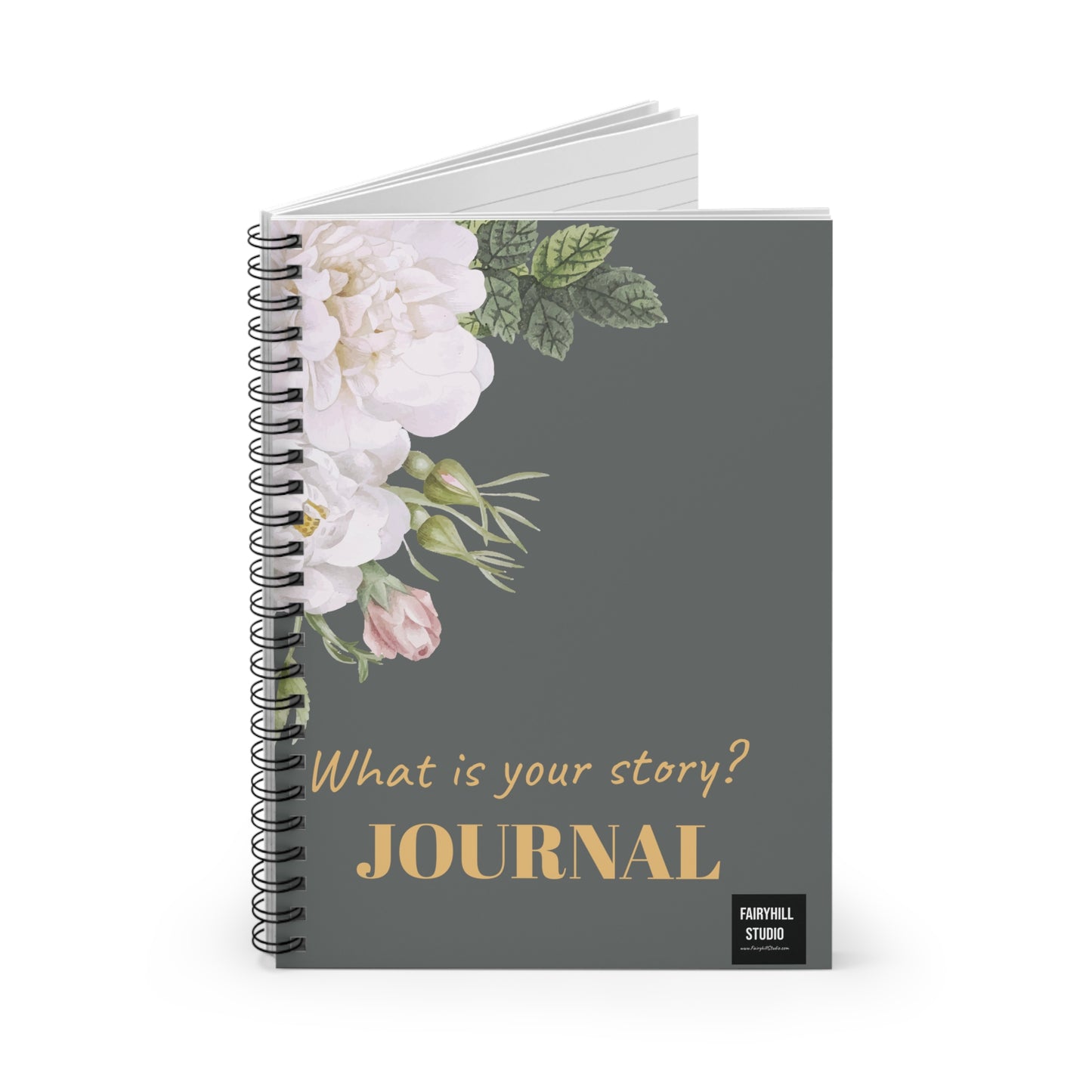 Personalized Journal - White Roses Art Spiral Notebook
