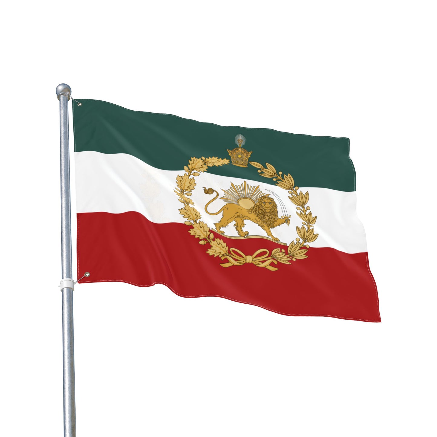 Imperial Iran Lion & Sun Flag with Pahlavi Crown and Golden Wreath (3x5 ft Double-Sided)