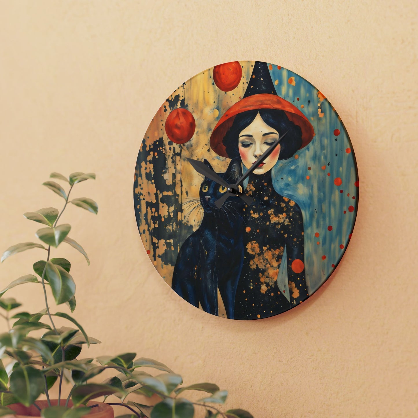 Red Moon Witch  Acrylic Wall Clock