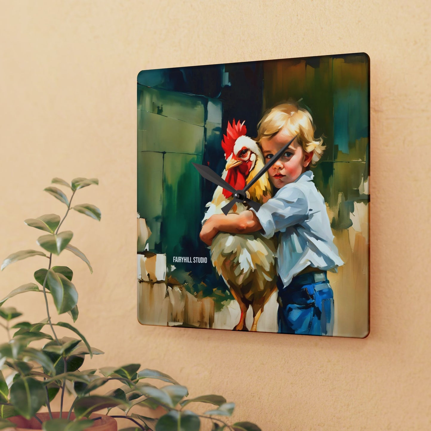 Acrylic Wall Clock My best Buddy the Rooster/Art