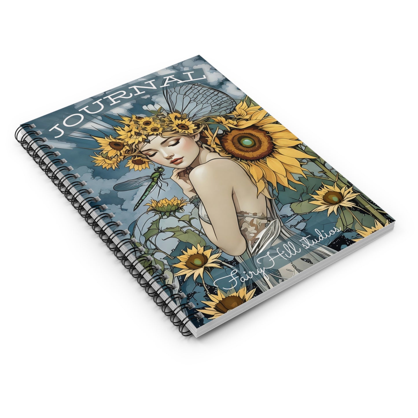 Spiral Notebook  a girl with Sunflowers /FairyHill Studio Journal Ruled Line Journal