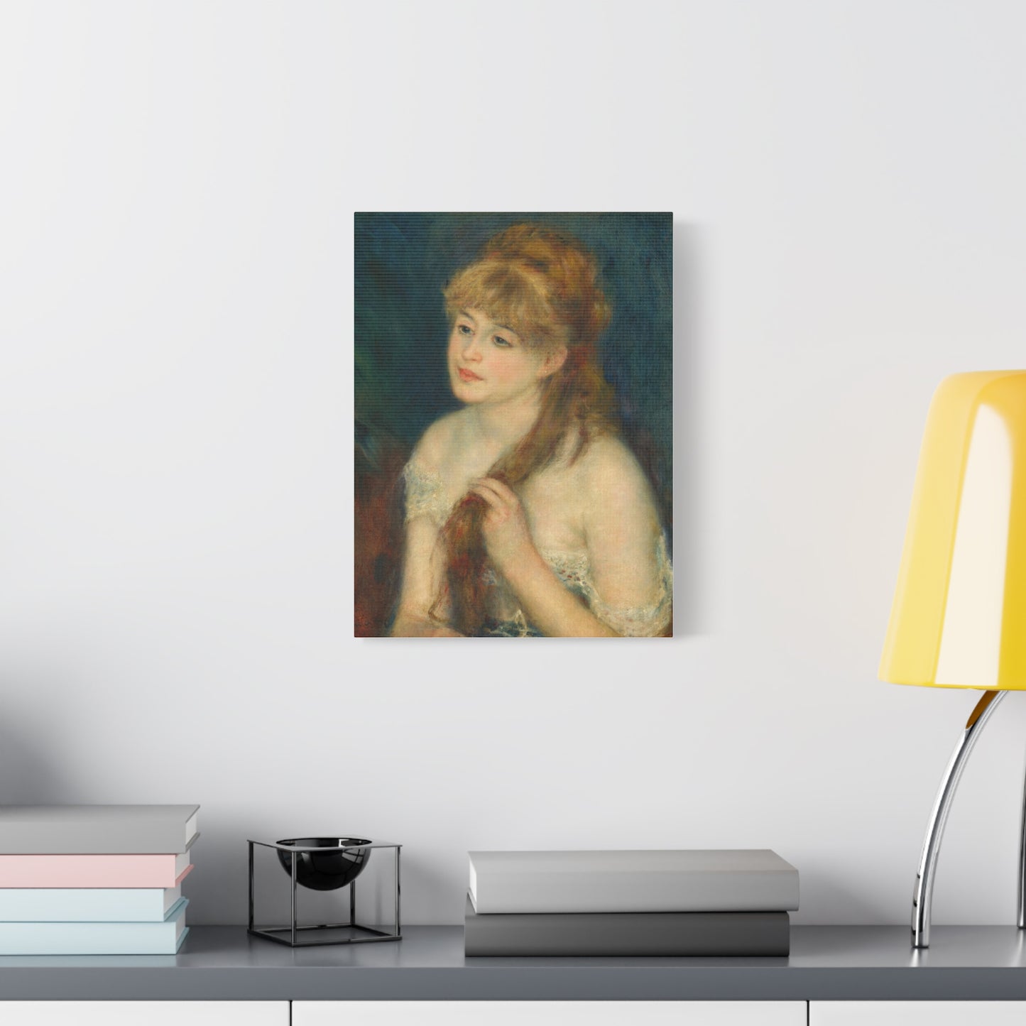Canvas Art -   Young Woman Braiding Her Hair by Auguste Renoir, 1876 , Stretched Matte 1 25"