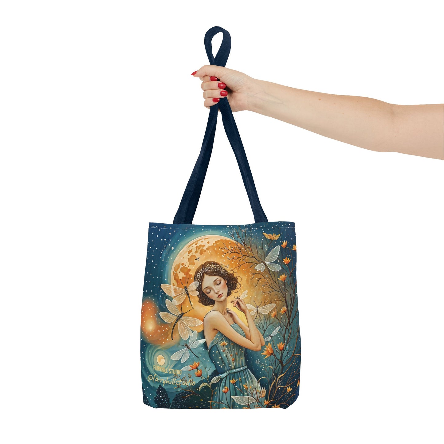 Art-inspired Tote Bag with Girl and Butterflies Design - Fairy Hill Studio