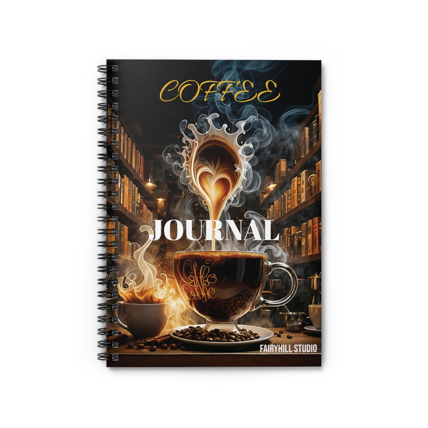 Coffee Spiral Notebook - Ruled Line with Fresh Cup of Coffee Art