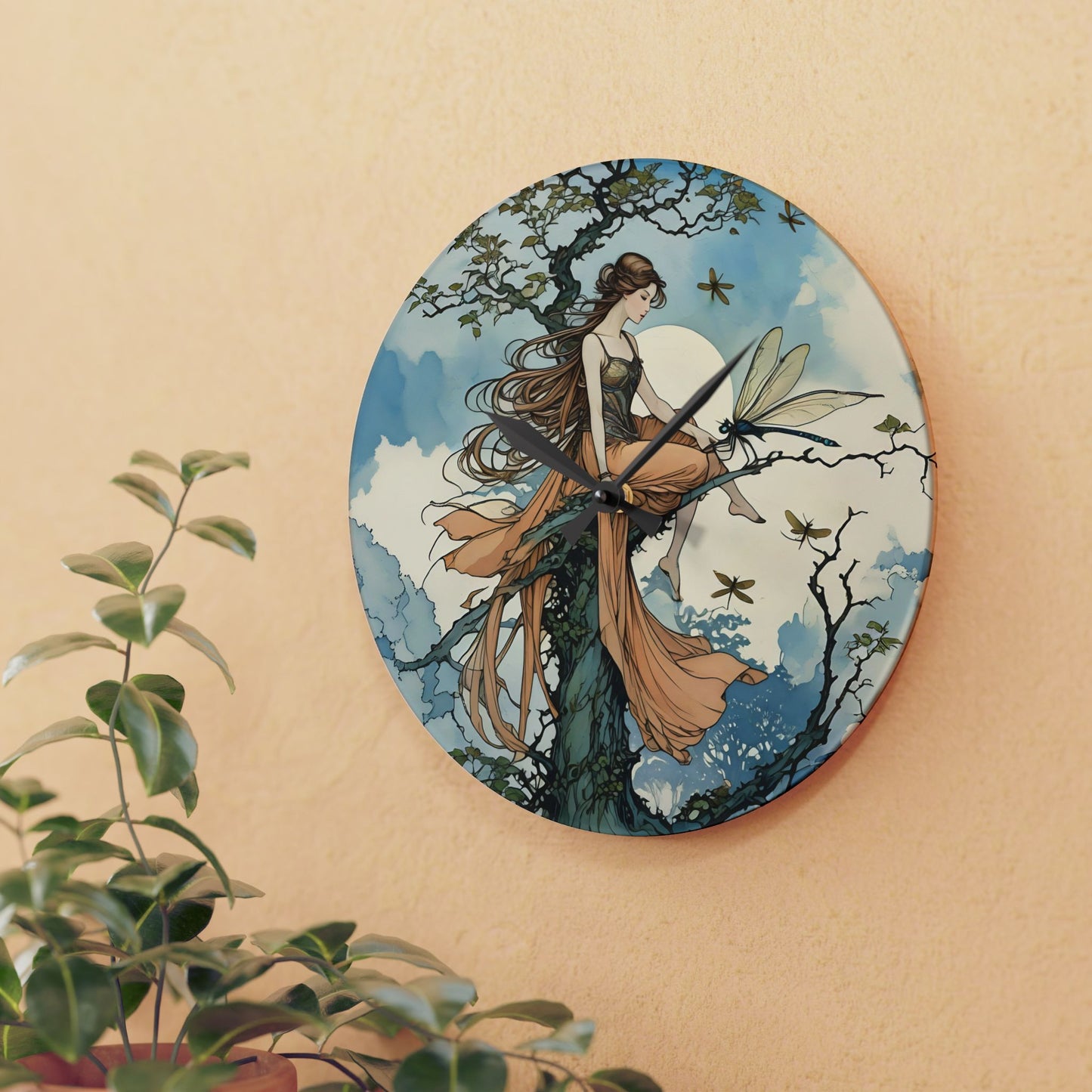 Acrylic Wall Clock Fairy and the Dragonfly